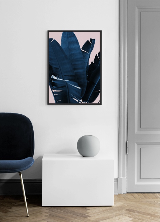 Blue Leaves On Pink No3 Poster