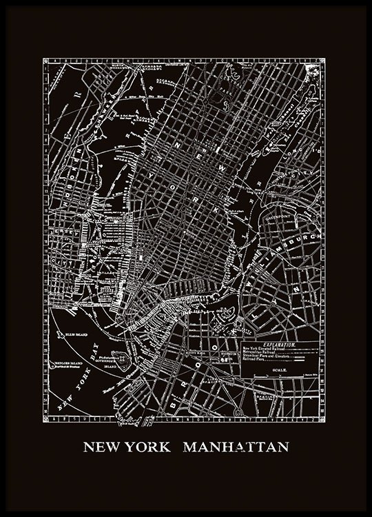 Poster With Map Of New York Manhattan