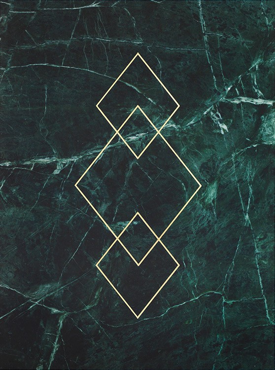  – Green marble print with gold rhombuses in the middle