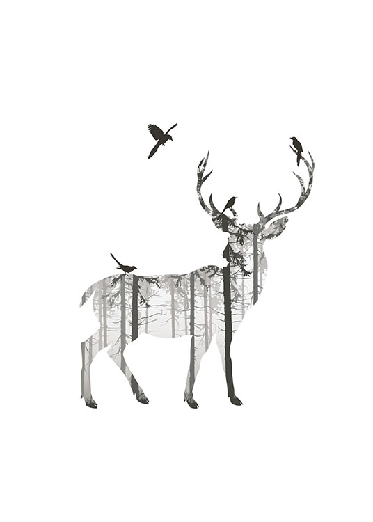 Deer Silhouette, Poster / Black & white at Desenio AB (8353)