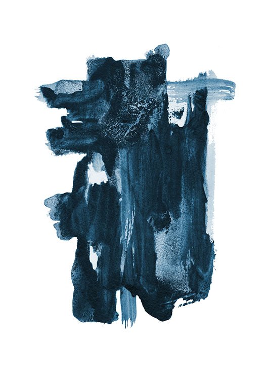  – Painting with a blue, abstract shape painted on a white background