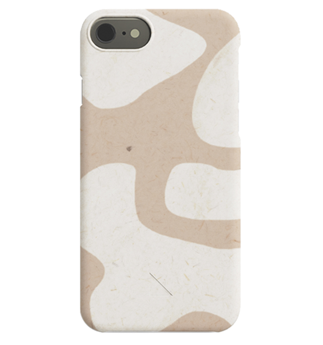  – Beige iPhone case with abstract, light beige shapes on a darker beige background