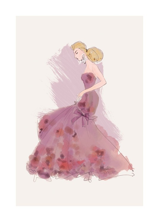  – Illustration by Lars Wallin of a woman in a purple gown with detailing on the skirt