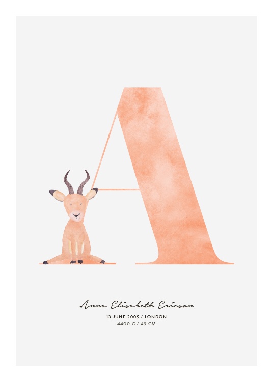 - Letter print with illustrated letter and cute design in pastel colours