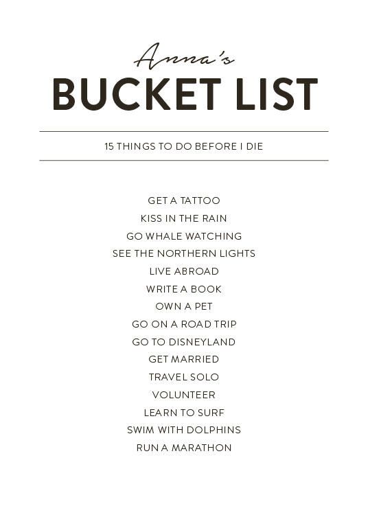  - Text print in black and white with a bucket list to personalize
