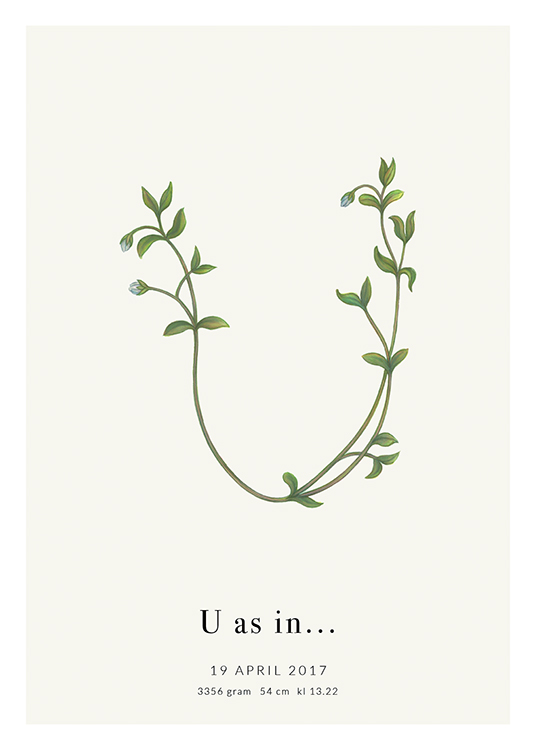  – The letter U shaped by green leaves with text underneath it