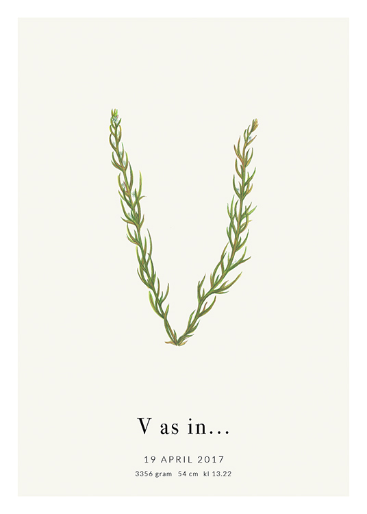  – The letter V formed by leaves, with text at the bottom