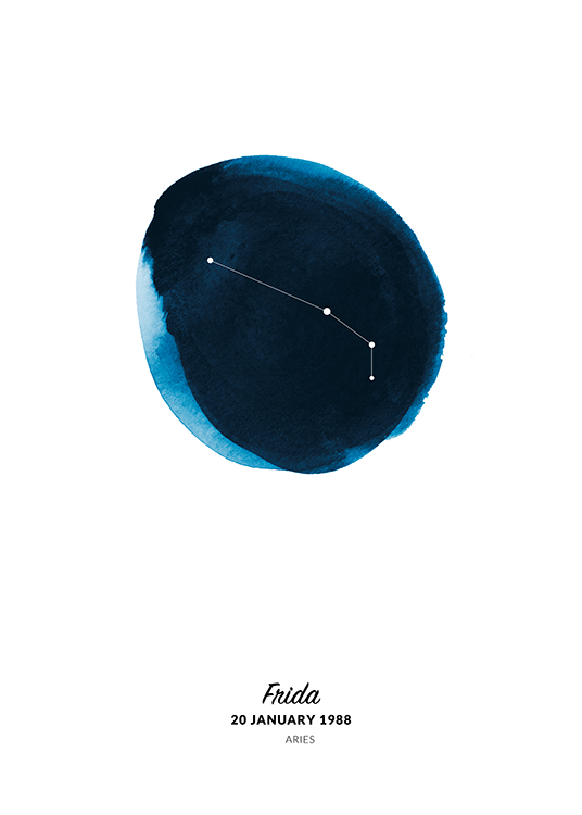  – Illustration of the Aries sign in a circle painted in blue watercolour