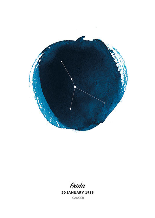  – Illustration of the Cancer sign in a circle painted in blue watercolour