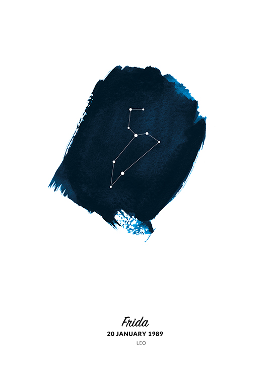  – Illustration of the Leo sign in a circle painted in blue watercolour