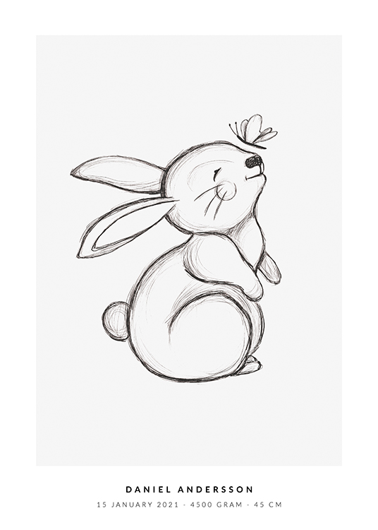  – Illustration of a little bunny with a butterfly touching its nose