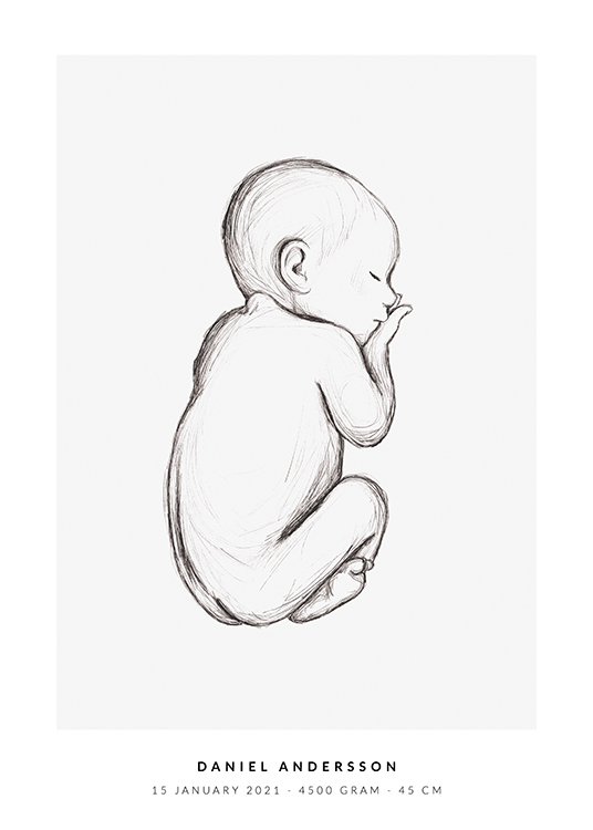  – Illustration of a little baby cuddled up and sleeping