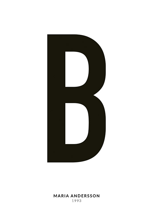 – A minimalistic text poster with the Letter B and smaller text underneath on a white background