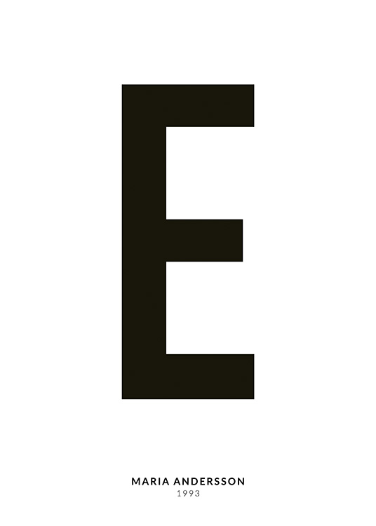 – A minimalistic text poster with the Letter E and smaller text underneath on a white background