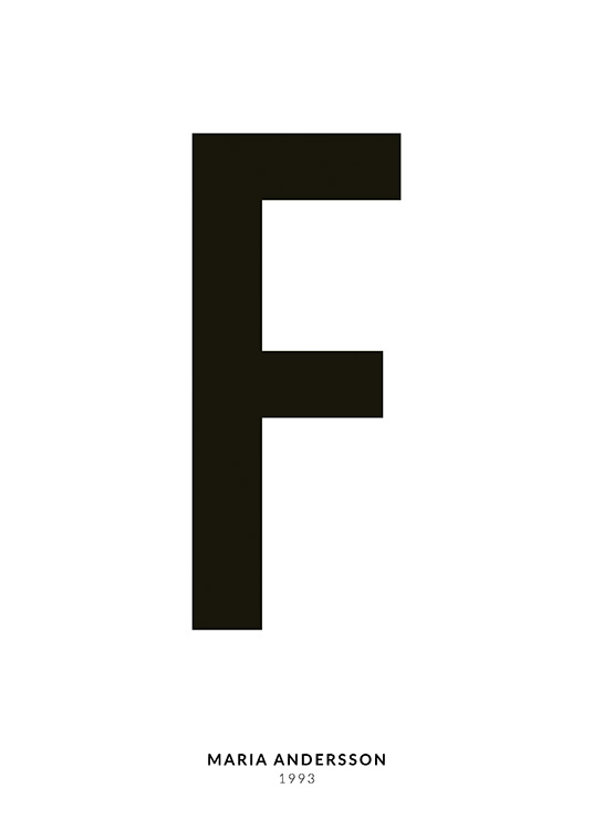 – A minimalistic text poster with the Letter F and smaller text underneath on a white background
