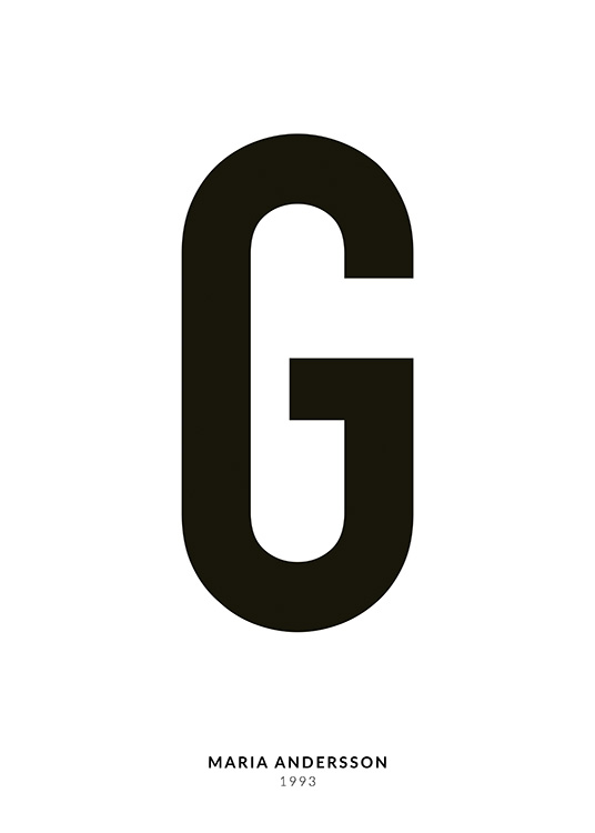 – A minimalistic text poster with the Letter G and smaller text underneath on a white background