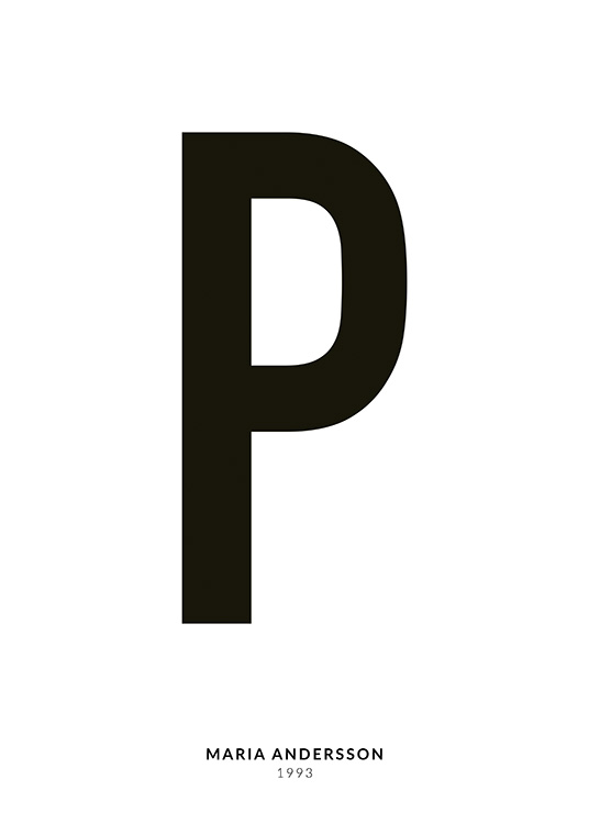 – A minimalistic text poster with the Letter P and smaller text underneath on a white background