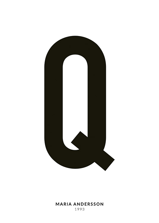 – A minimalistic text poster with the Letter Q and smaller text underneath on a white background