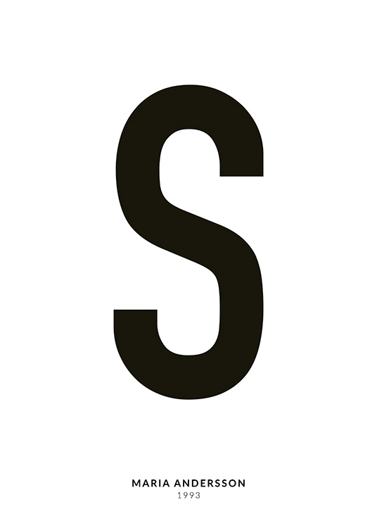 – A minimalistic text poster with the Letter S and smaller text underneath on a white background