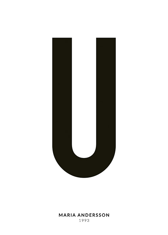 – A minimalistic text poster with the Letter U and smaller text underneath on a white background