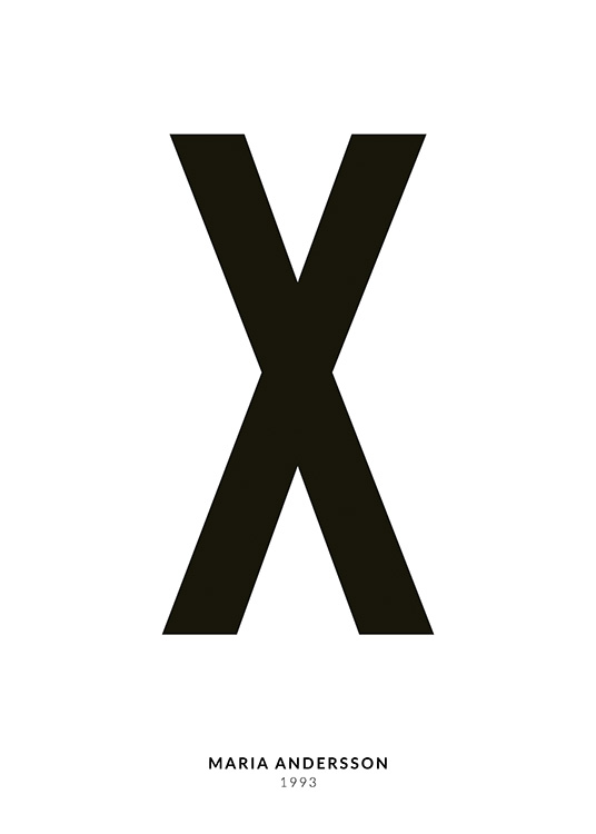 – A minimalistic text poster with the Letter X and smaller text underneath on a white background