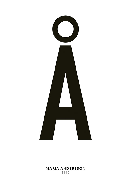 – A minimalistic text poster with the Letter Å and smaller text underneath on a white background