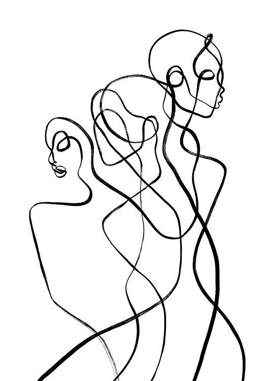  – Illustration with two abstract bodies in black and white, inspired by the Gemini zodiac sign