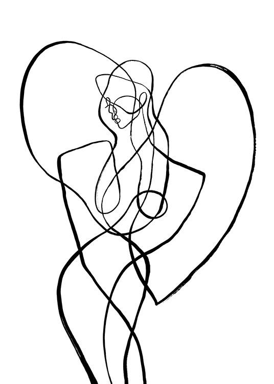  – Abstract line art illustration of a body surrounded by a heart, inspired by the sign of Virgo