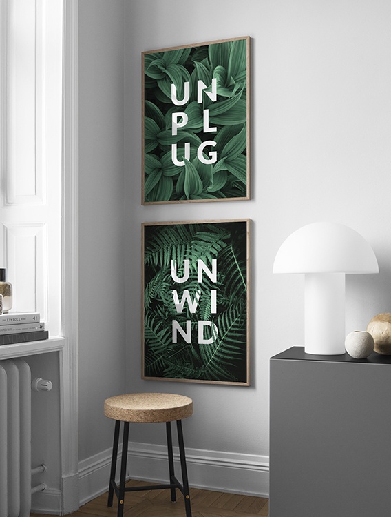 Graphical prints with the quote Unplug & Unwind