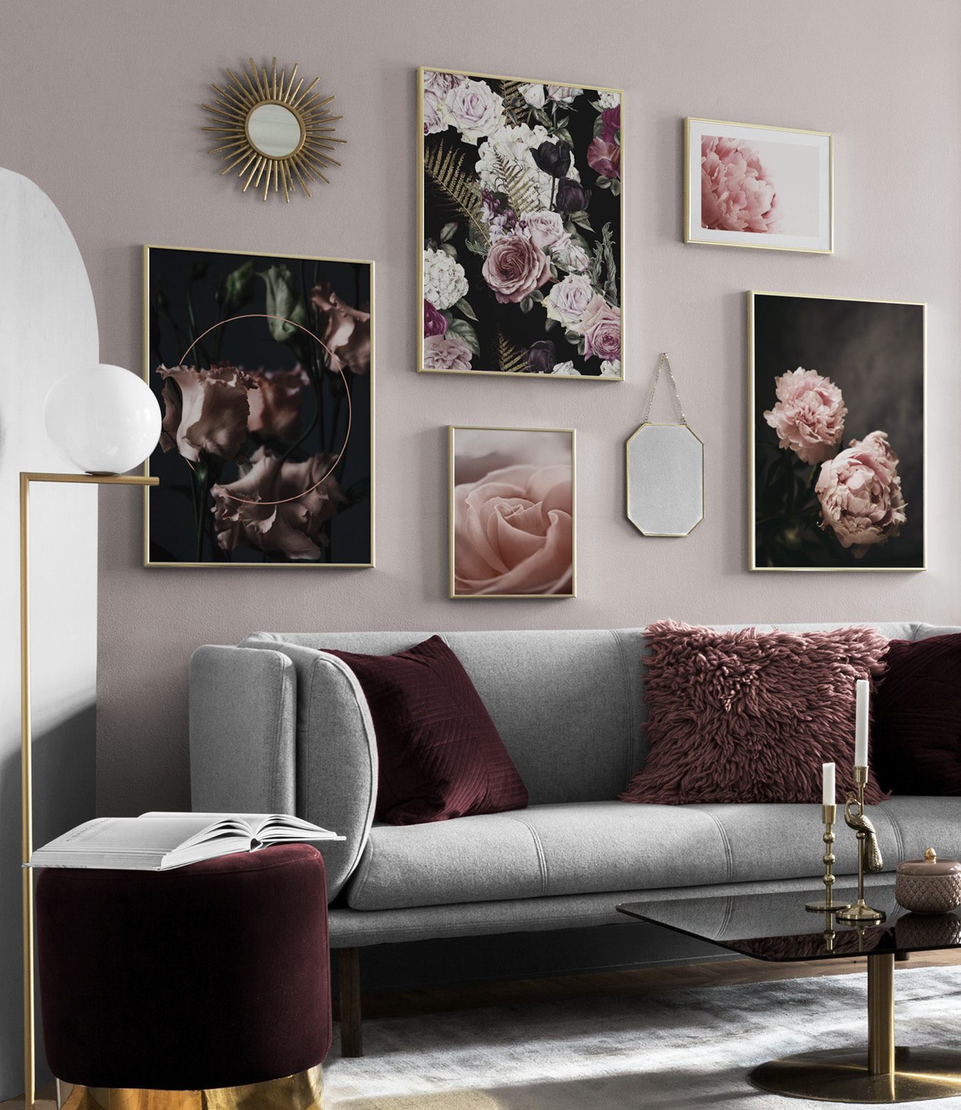 Floral gallery wall in pink, at Desenio