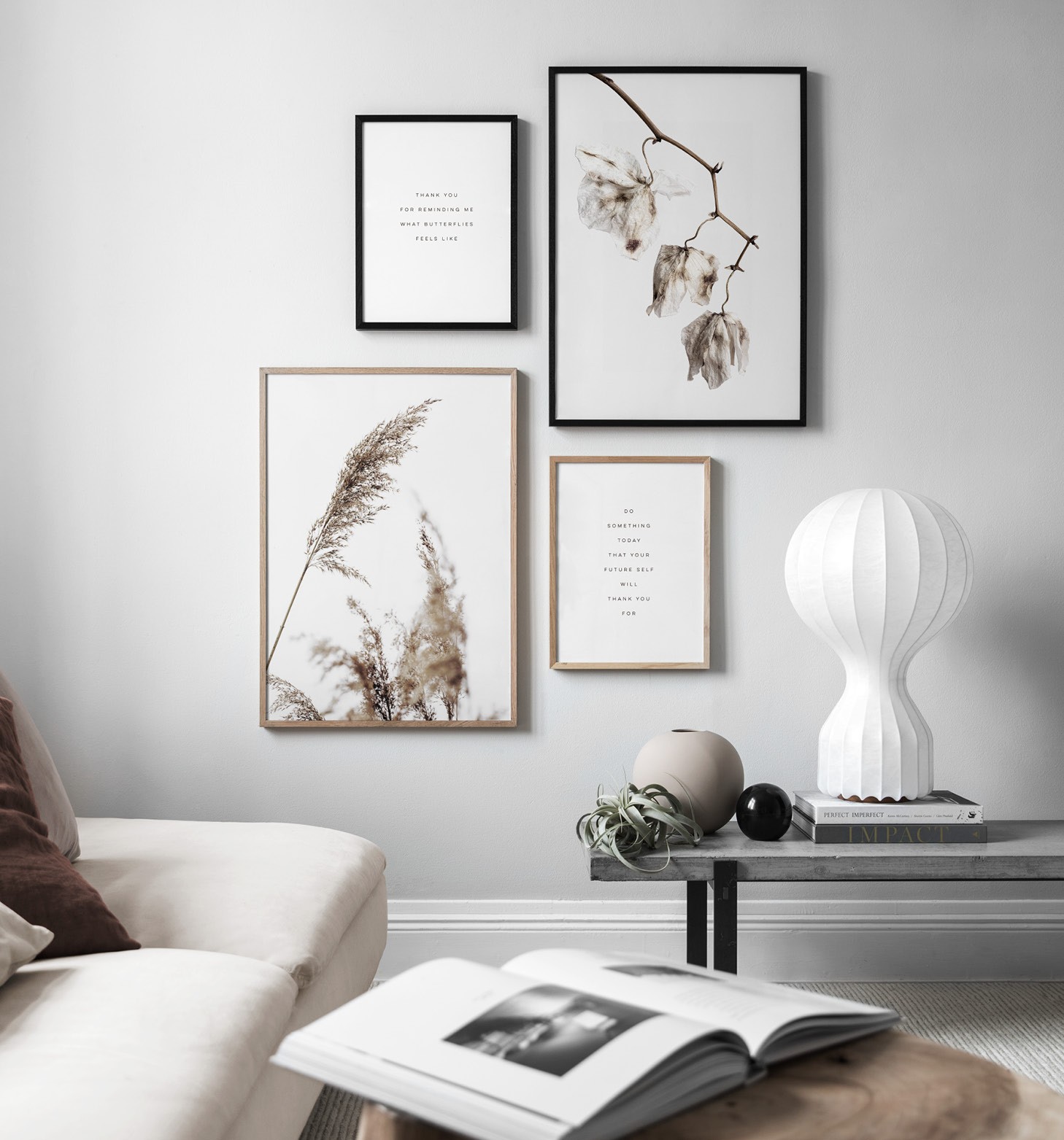 Calm natural décor, posters in earthy colors