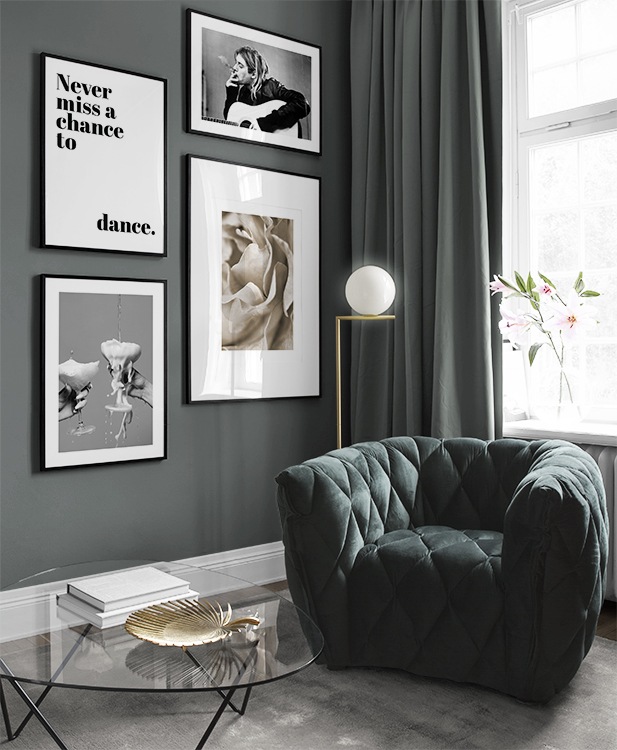 Black-and-white and botanical in living room