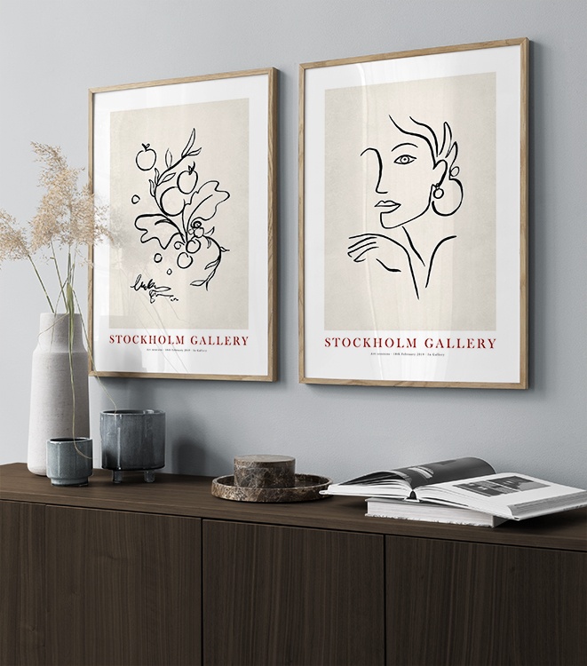 Painted illustrations in beige and black