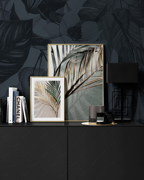 Perfect pair with palm fronds in gold and green