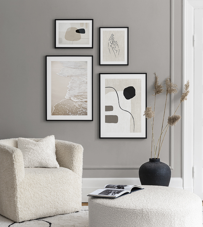Abstract lines and shapes in beige for living room