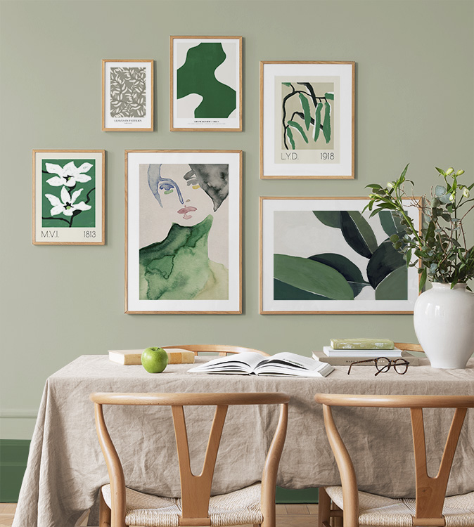 Fresh green gallery wall Green art for kitchen
