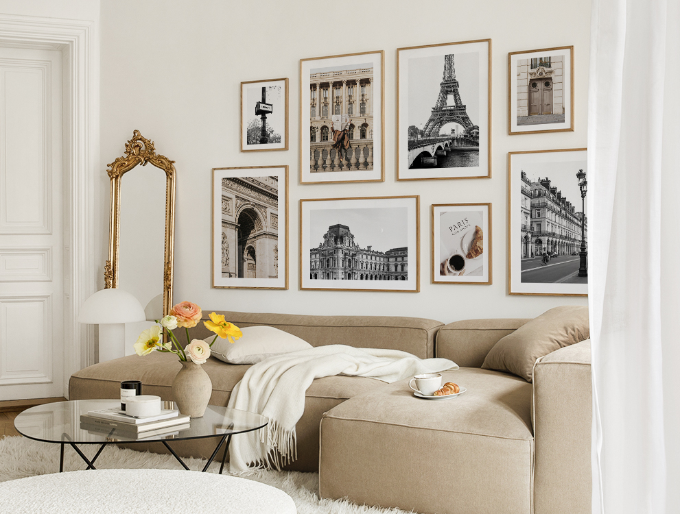 Neutral coloured photographs for livingroom